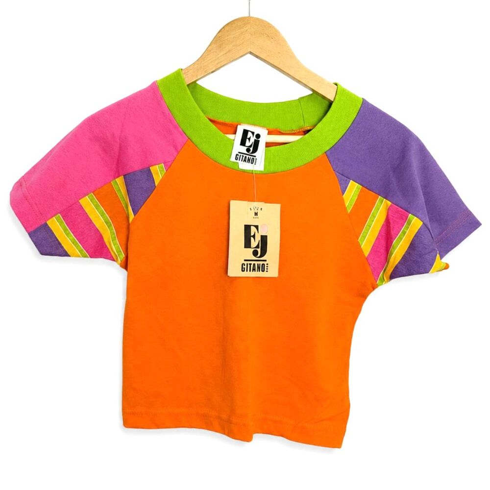 Vintage 80s EJ Gitano Girls M 10-12 Deadstock NWT Neon Raglan Tee USA